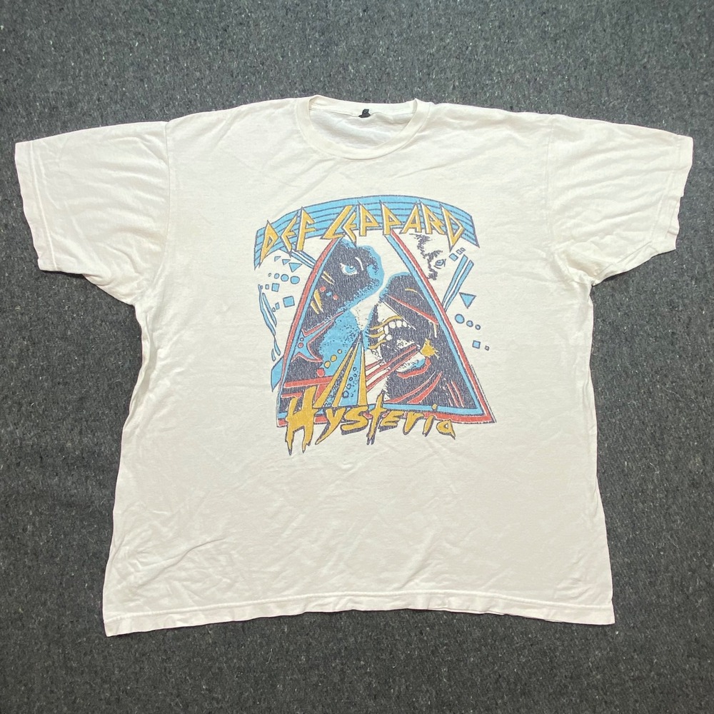 Def Leppard T Shirt XL Mens White Hysteria Graphic Rock Band Short Sleeve Tee